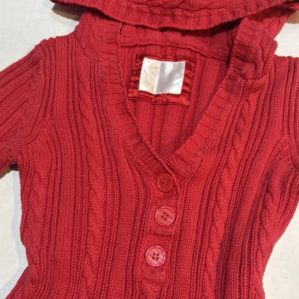 Justice Girls Y2K Red Cable Knit Hooded Sweater Cardigan Size 10‎ Cozy 2010